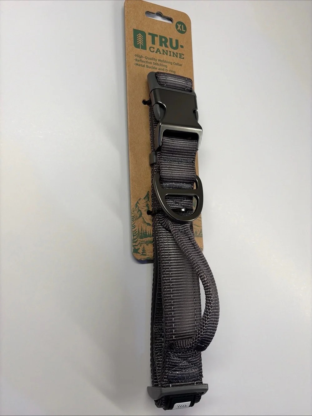 TRU-CANINE XL Nylon Webbing Dog Collar Adjustable Reflective Grey Heavy Duty NWT